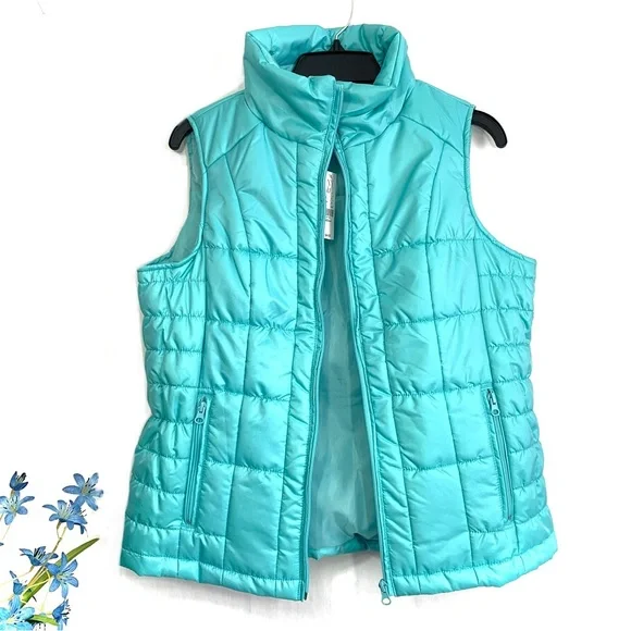 New York & Company Women's Light Blue Sleeveless Zippered Quilted Puff Vest NWT - Picture 1 of 9